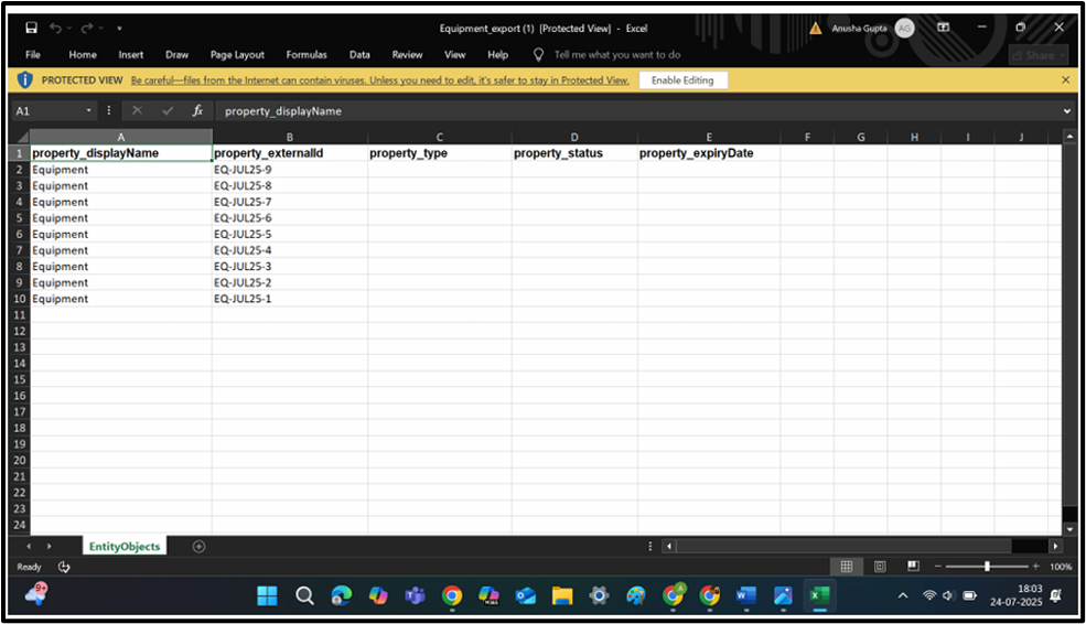 How to Export objects in bulk using Excel?